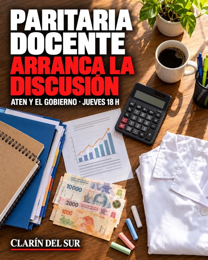 Ilustración de una mesa de negociación vista desde arriba, con carpetas, una calculadora, un gráfico de precios y útiles escolares.