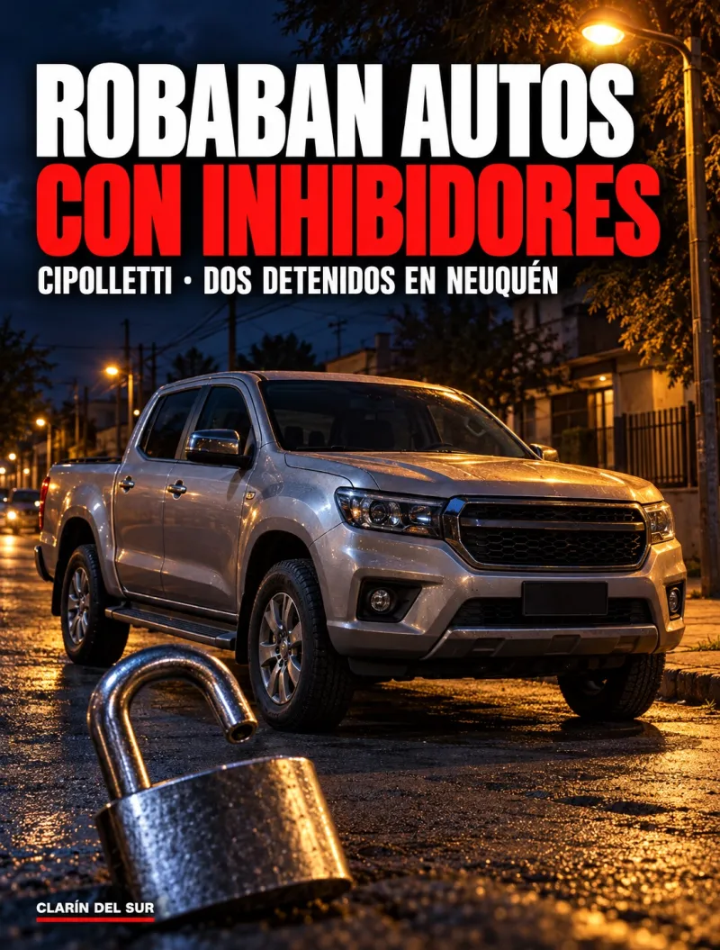 Ilustración de una camioneta estacionada de noche y una mano con un control remoto cuya señal es bloqueada por un aparato con antenas.