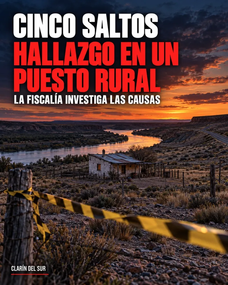 Ilustración de un puesto rural solitario sobre la barda al atardecer, con una cinta policial y una ruta vacía a lo lejos.